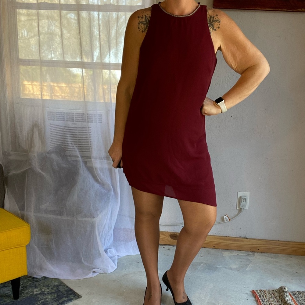 Ten Sixty Sherman Burgundy / Red Layered Cocktail Shift Dress Size Small